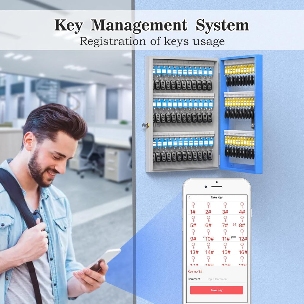 96 Key Lock Box Plus, Smart Key Cabinet Wall Mount,  Share Half-Remote Security Storage Lockbox,  Bluetooth/Fixed Code for Car Dealership，，