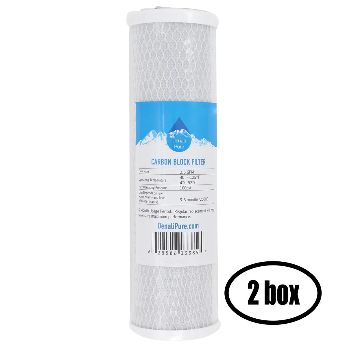 2 Boxes of Replacement for H2O Distributors H2O--01 Activated Carbon Block Filter - Universal 10 inch Filter for H2O Distributors Single Stage Under Sink System - Denali Pure Brand