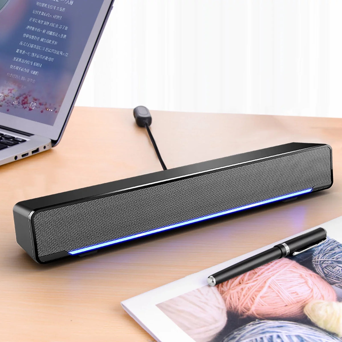 Andoer V-196  Wired Computer Speaker Bar Stereo Subwoofer Powerful  Player Bass Surround Sound Box 3.5mm Audio Input for  Laptop Smartphone Tablet MP3 MP4