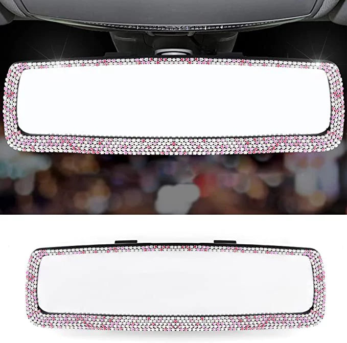 Bling Car Rearview Mirror, Car Bling Decorations Rear View Mirror with  Glass, Bling Car Interior Accessories for Women and Tee