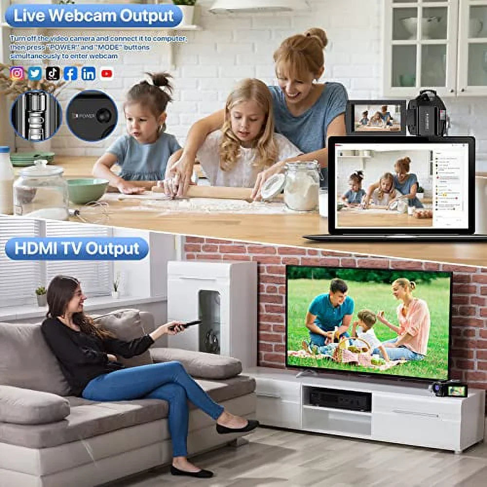 Video Camera Camcorder WiFi  Night Vision  1080P 30FPS YouTube Vlogging Camera Recorder 26MP 3.0'' Touch Screen 16X Digital Zoom Camcorder with Microphone,Remote and 2 Batteries