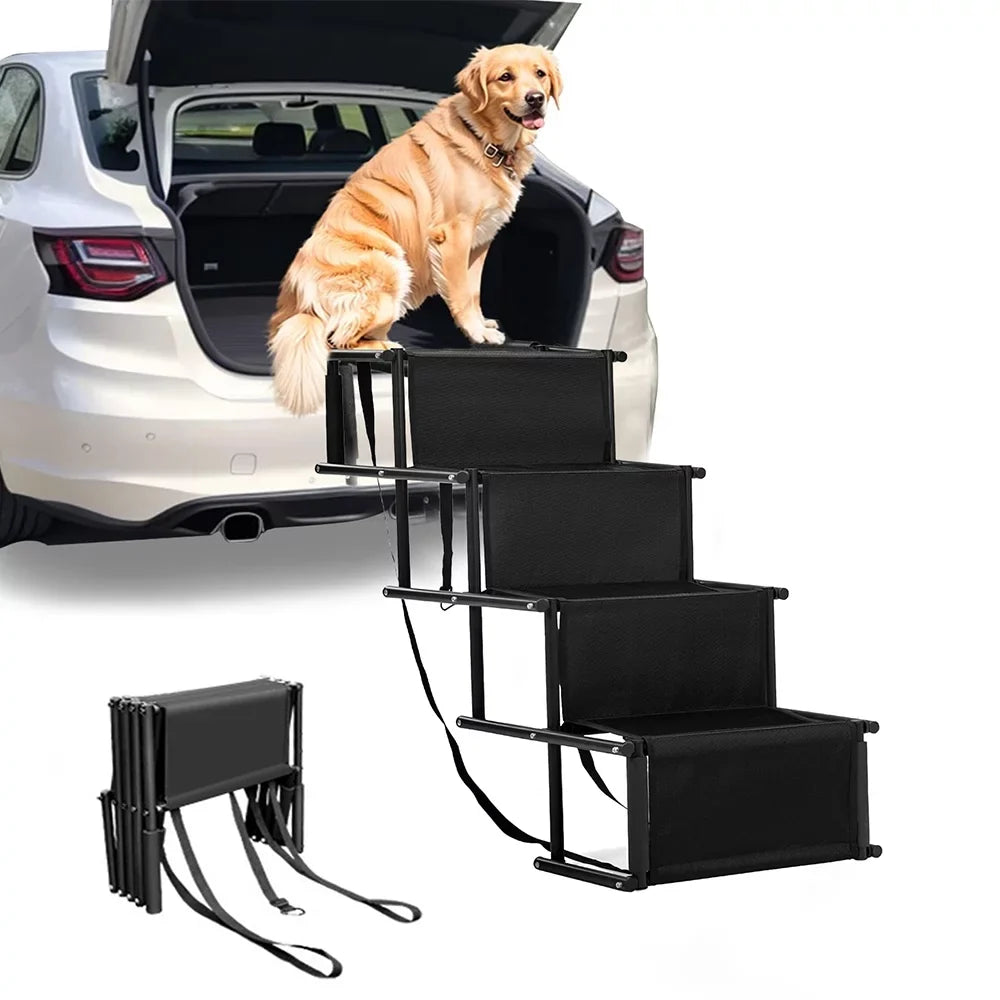 Sunb Foldable Pet Stairs Ramp,Metal Frame Portable 4 Steps Nonslip Stairs,Lightweight for High Beds,Trucks,,Car