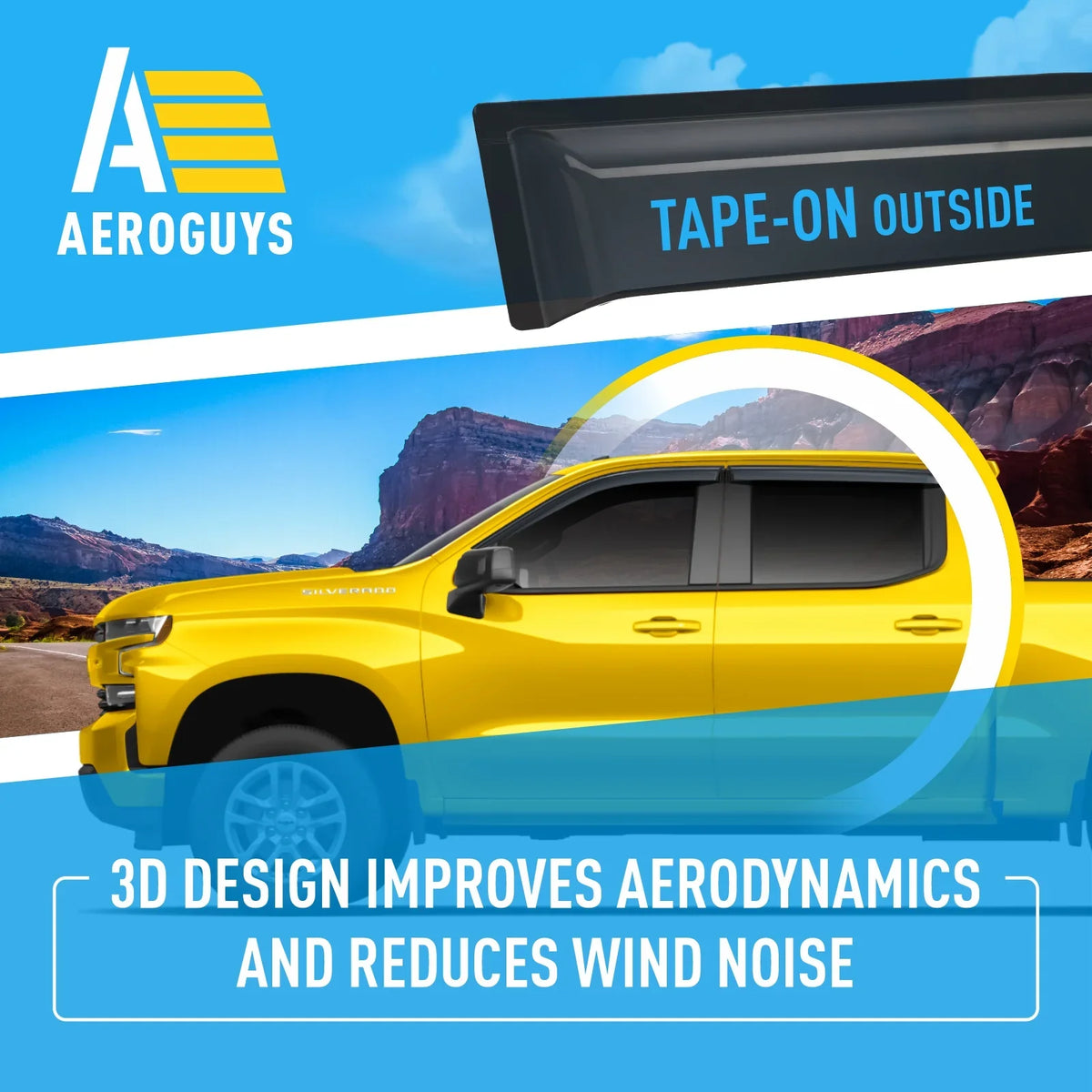 Tape-On Window Deflectors Extra Durable Window Visors Rain Guards Fit for Chevrolet (Chevy) Silverado 1500 2019-2024 Crew Cab, Sun Visors, Wind Vent Visors, Truck Accessories - 4pcs. AG0422