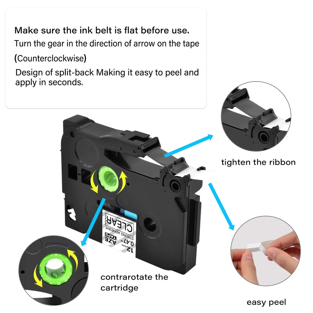 100PK Compatible for Brother P-touch Black on Clear 12mm  TZe TZe-S131 -S131 -131 TZe-131 Extra Strength Laminated Label Tape