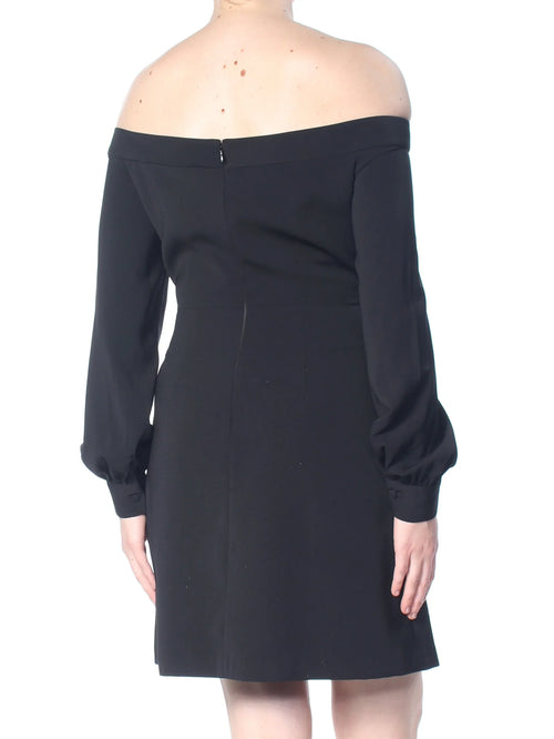 $298 Womens Black Zippered Darted Off Shoulder Sheath Dress 8 B+B
