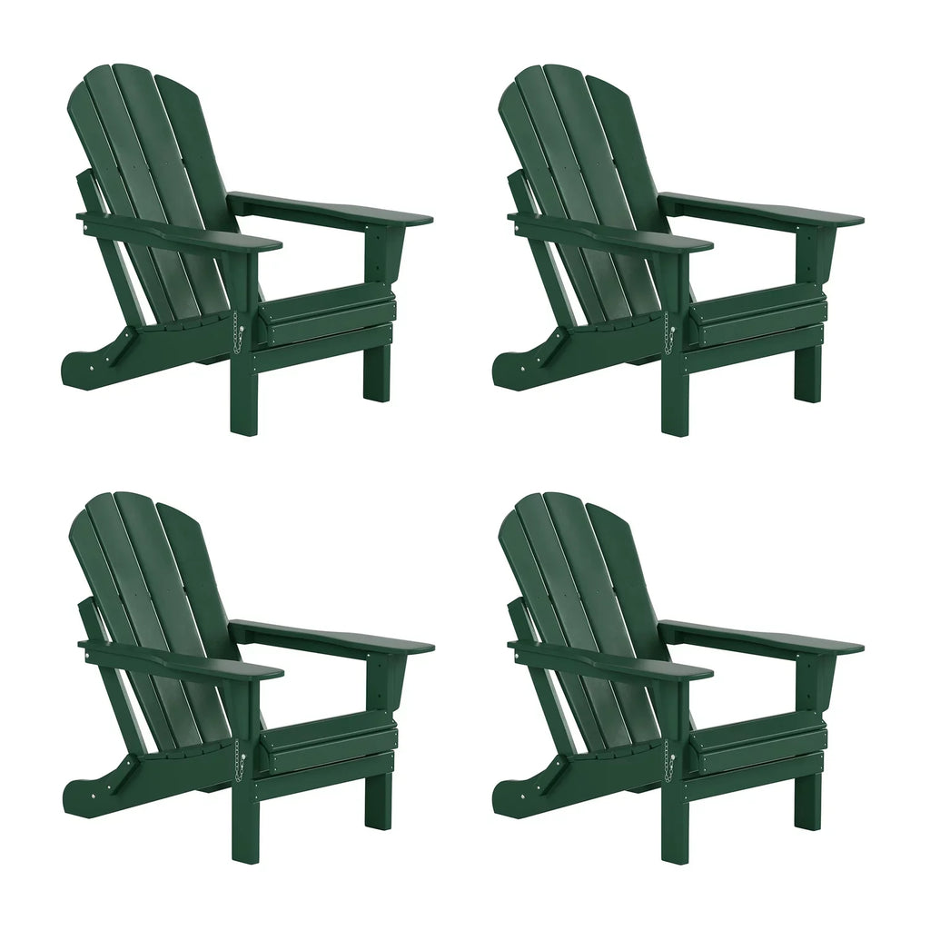 Classic Outdoor Patio Folding Poly Adirondack Chairs (Set of 4), Dark Green