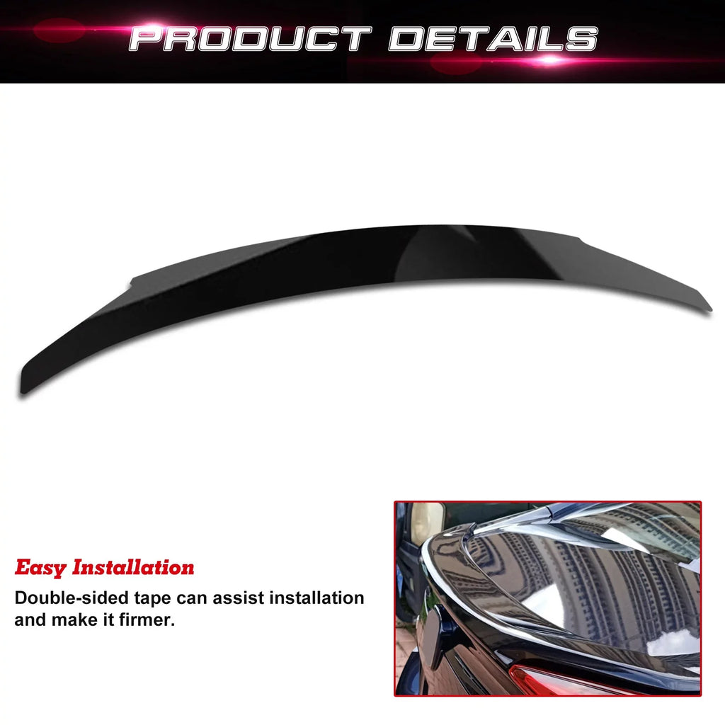 Xotic Tech 4DR  Style Glossy Black Rear Trunk Lip Wing Spoiler Compatible with Honda Civic 2016-2021 10th Gen
