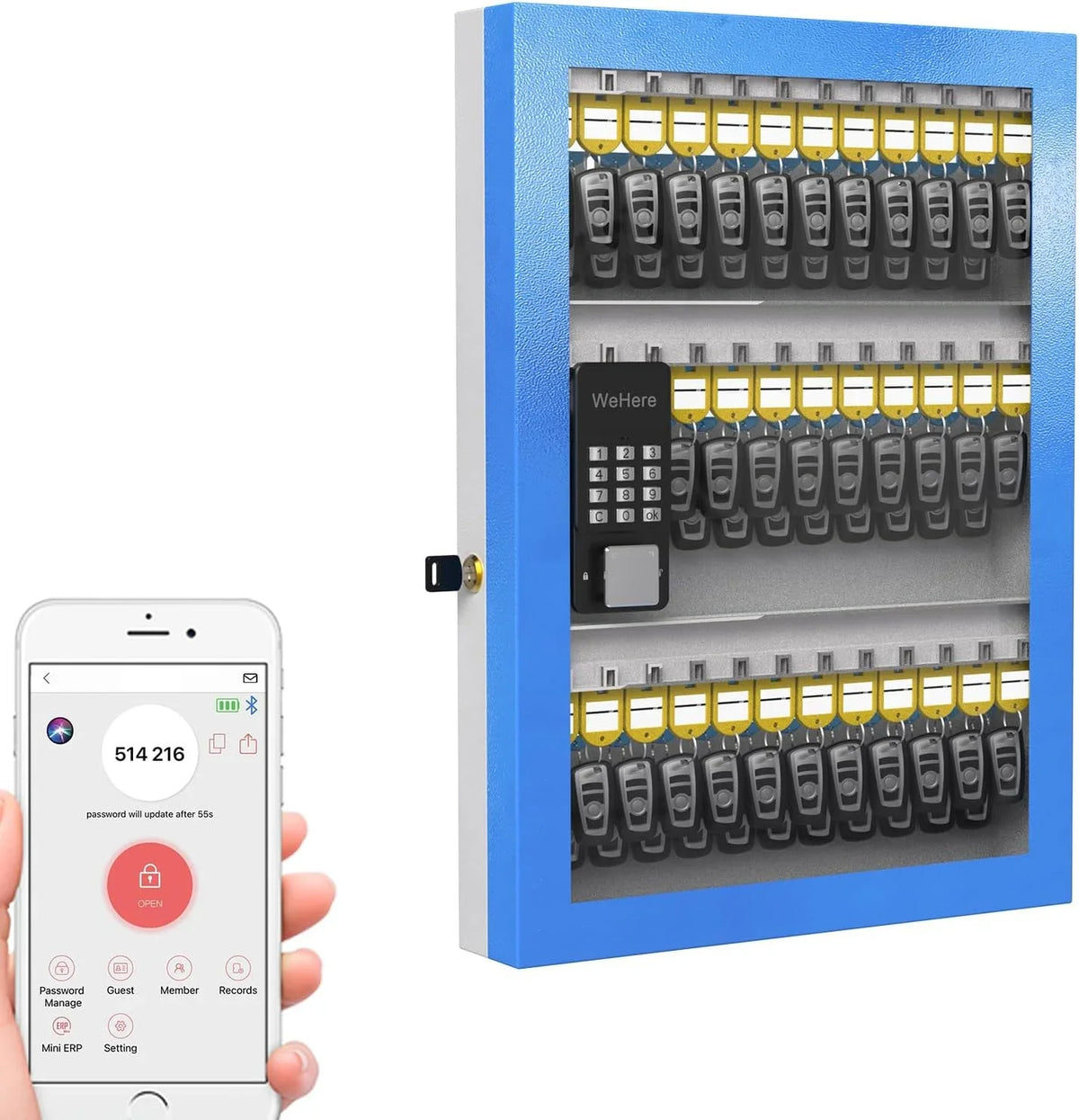 96 Key Lock Box Plus, Smart Key Cabinet Wall Mount,  Share Half-Remote Security Storage Lockbox,  Bluetooth/Fixed Code for Car Dealership，，