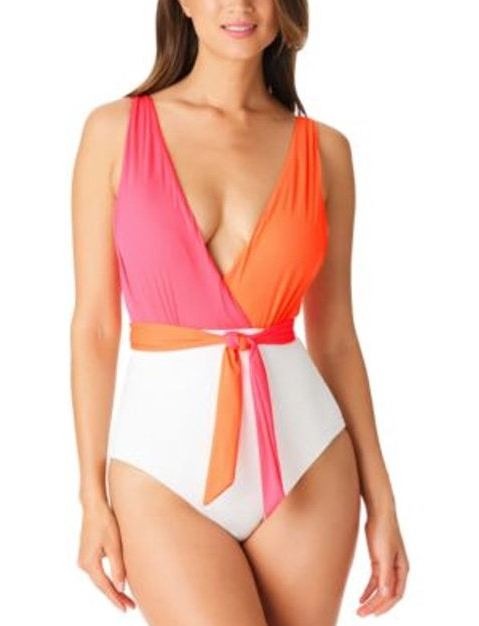 Sanctuary   Colorblocked Tie-Front One-Piece Swimsuit,  Large