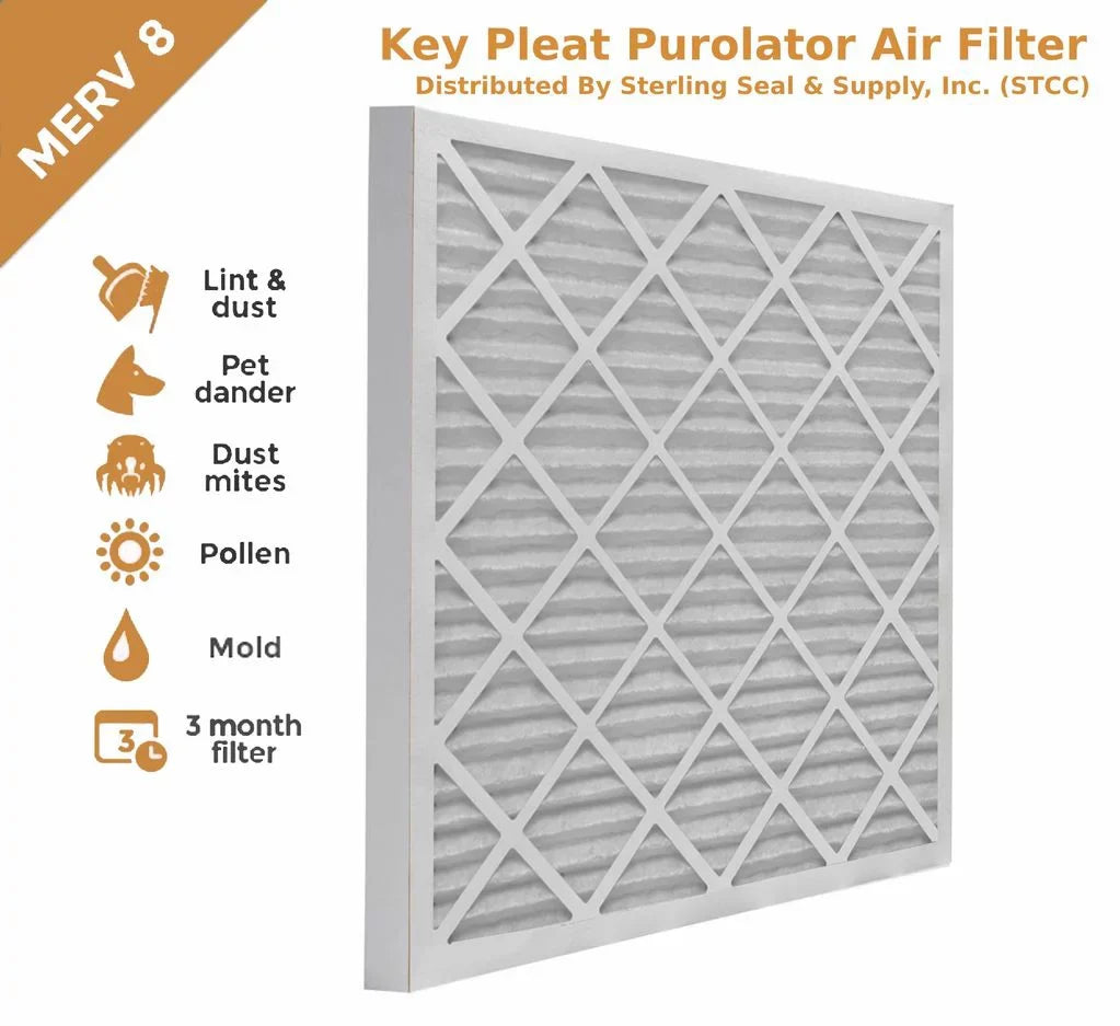16x20x1 Key Pleat Purolator Air Filter -  8 (6 Pack)