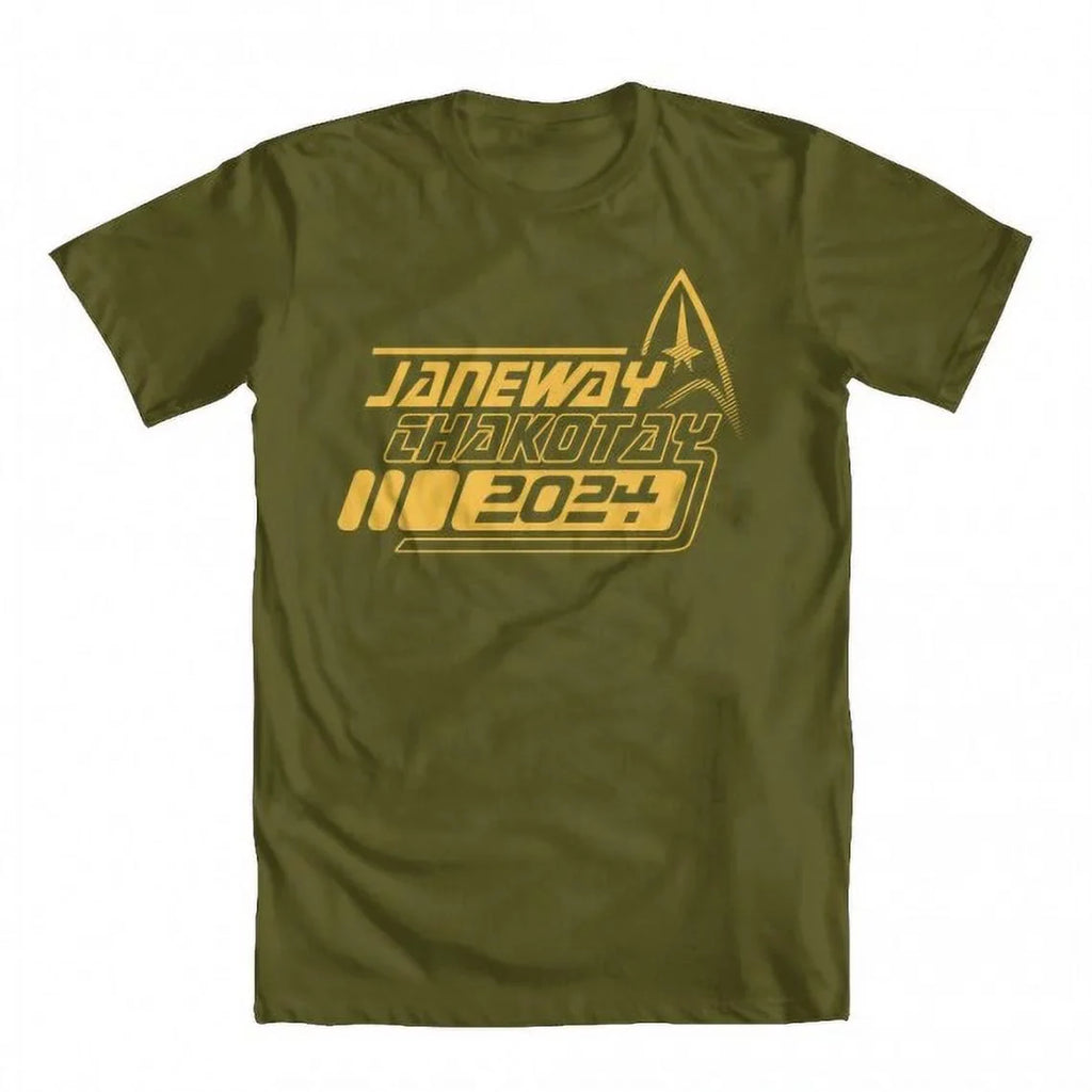 Janeway Chakotay 2024 Original Artwork Inspired by Star Trek Men's T-shirt Military Green Medium