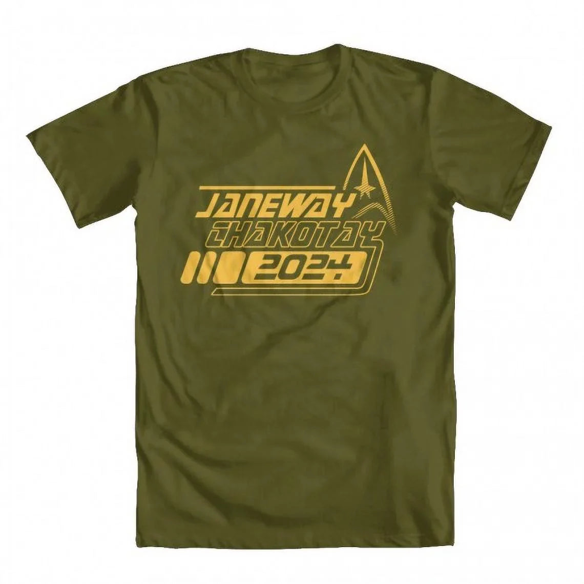 Janeway Chakotay 2024 Original Artwork Inspired by Star Trek Men's T-shirt Military Green Medium