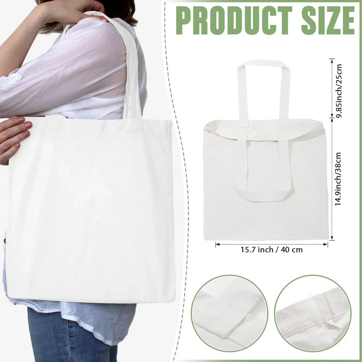 120 Pieces Cotton Tote Bag Bulk 13 x 15 Inch Blank Shopping Cloth Bags Reusable with Long Handle for Women Men  (White)