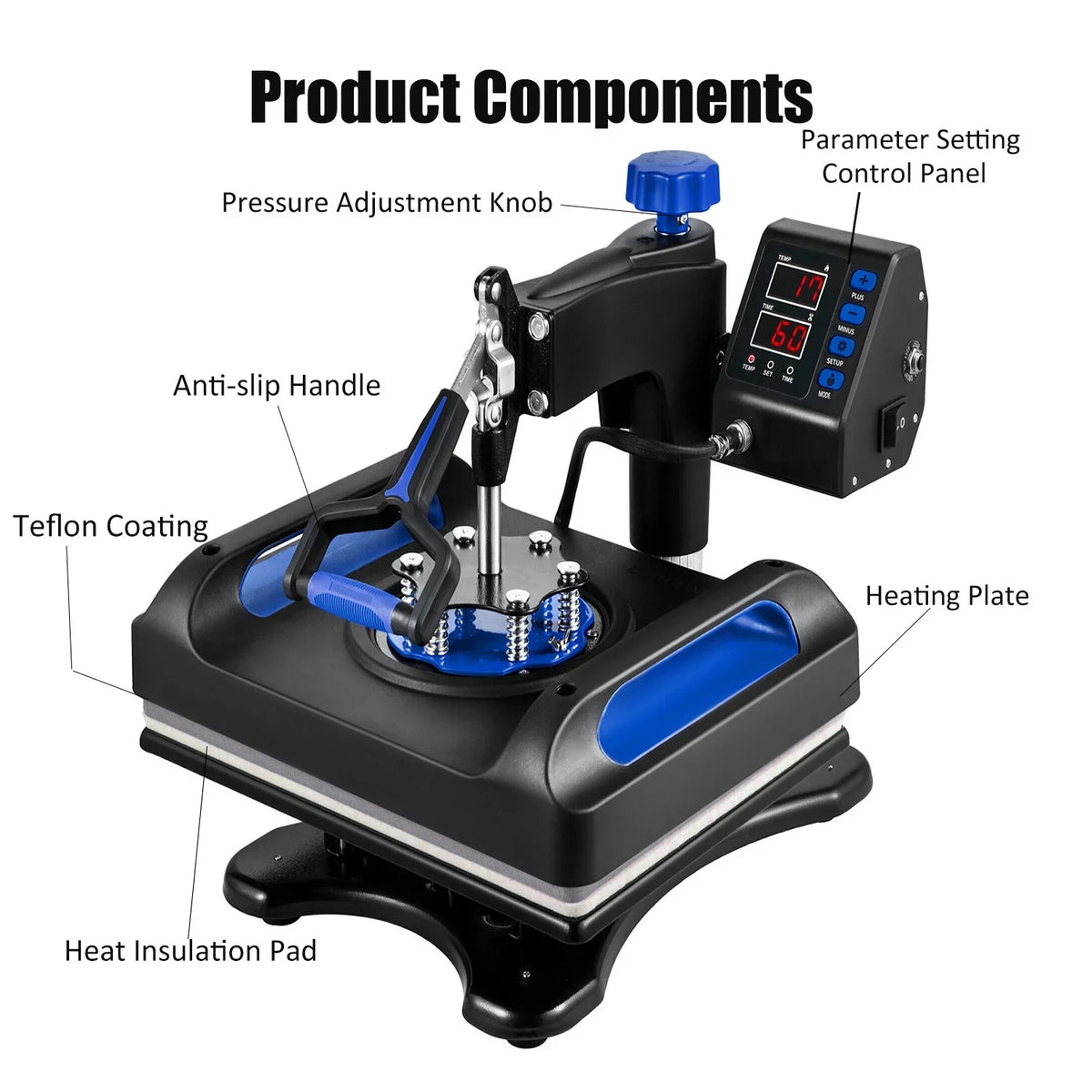 Blue Heat Press Machine 8 in 1, 15 x 15 Inches Sublimation Transfer Printer, Digital Precise  Control Printing, 360 Swing Away Vinyl Transfer Printer for T-Shirts, Canvas Bag, Pillow, Banner