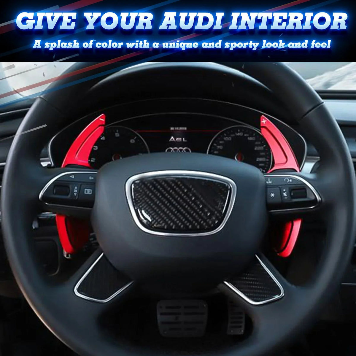 Xotic Tech Steering Wheel Paddle Shifter Cover Trim,  Aluminum Alloy, Compatible With Audi A3 A4 A5 A6 A7 A8 S3 S4 S5 S6 S7 S8 RS3 RS6 Q3 Q5 SQ5 Q7 (Red)