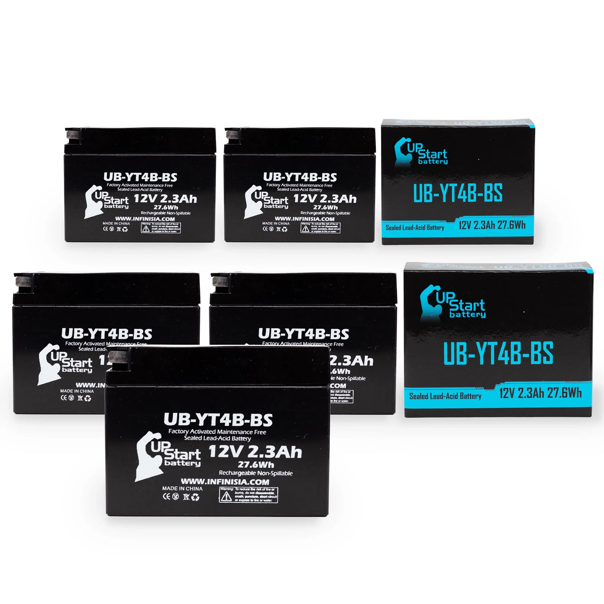 5-Pack UpStart Battery Replacement for 2015 Yamaha TTR110E 110CC Factory Activated, Maintenance Free, Motorcycle Battery - 12V, 2.3Ah, -YT4B-