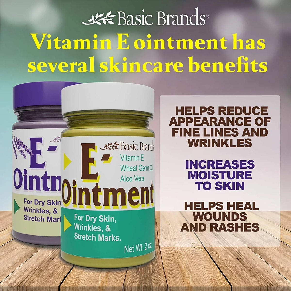 3 Pack Basic Organics for Dry Skin, Wrinkles, & Stretch Marks Wheat Germ Oil Aloe Vera E-Ointment  2 oz